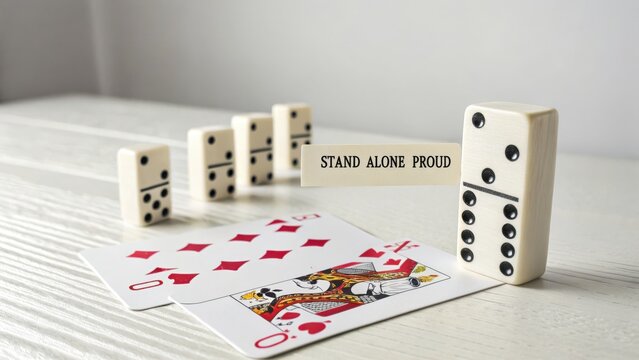 Dominoes and playing cards on a white surface closeup