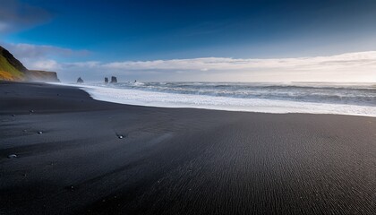 Black Sand On Beach With Ocean Fading In The Background
