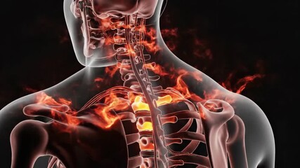 Experience neck pain relief visuals, showing spine inflammation, perfect for medical education, presentations and health campaigns on back ache