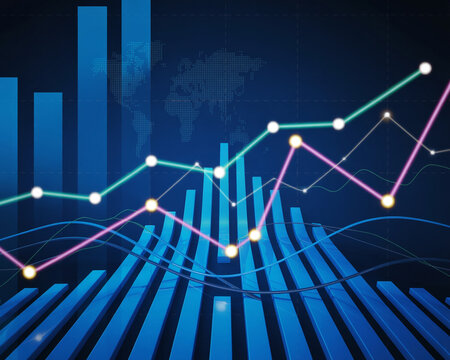 Abstract financial data visualization with bars and lines