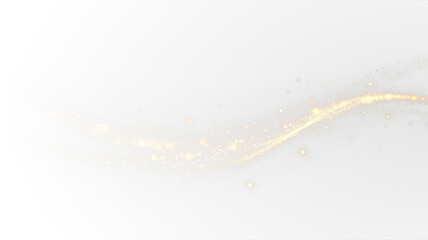 Gold Dust light effect. Golden Line. Bokeh background. Golden glitter trail with sparkles as a transparent PNG overlay. Isolated transparent PNG