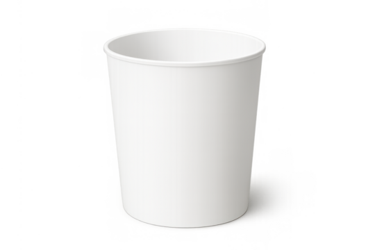 Empty white paper cup mockup on transparent background, disposable container for takeaway food or beverage