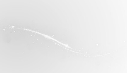 White Dust light. Bokeh. Abstract white particle trail with glow on transparent effect overlay, isolated PNG overlay. 