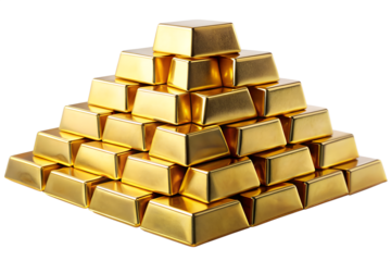 Massive Pyramid of Shiny Gold Bars - Symbol of Extreme Wealth and Financial Power Isolated on Black