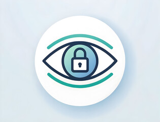 Digital security eye icon featuring a closed padlock badge symbolizing confidential data protection and surveillance.