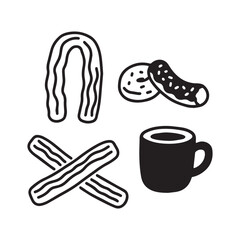  Breakfast Food Icon Vector Set Bacon, Pretzel, and Coffee Graphics Collection.