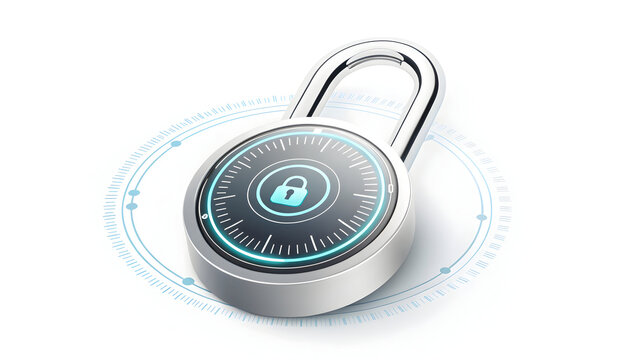 Digital padlock representing cyber security data protection and internet privacy isolated on white background.
