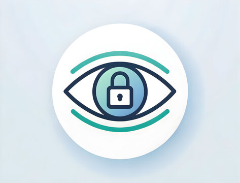 Digital security eye icon featuring a closed padlock badge symbolizing confidential data protection and surveillance. - Powered by Adobe