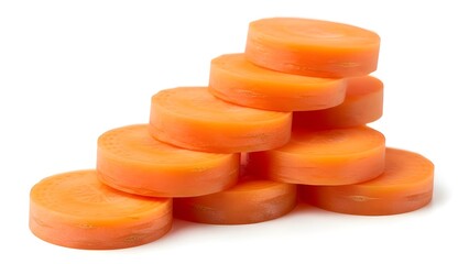 Stacked carrot slices isolated on white background for healthy eating