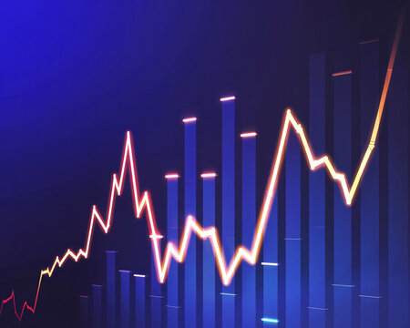 Glowing Financial Graph with Bars and Line Chart finance