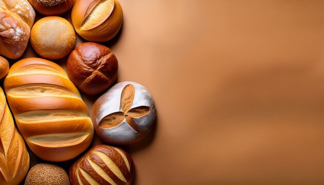 Many Mixed Breads And Rolls Shot From Above - Powered by Adobe