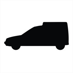 A black silhouette of a utility van viewed from the side, showcasing its distinct boxy shape and simple design