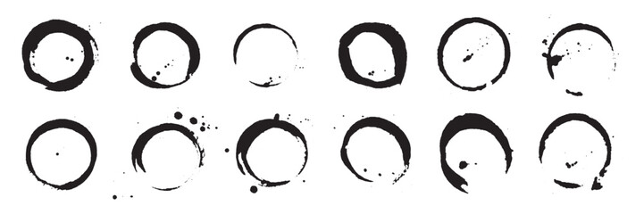 Grunge circular brush stamp set with rough texture.