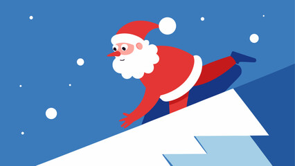 Santa claus sliding down snowy mountain