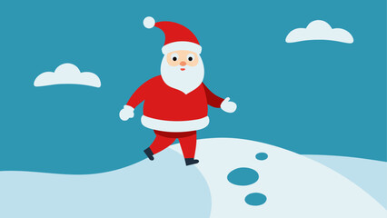 Santa walking on snow with clouds above