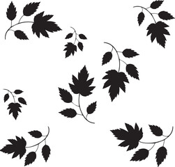 Black leaf silhouettes arranged on a white background in a scattered pattern