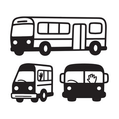 Vector School Bus and Minibus Icons Passenger Transport Vehicle Collection Set.