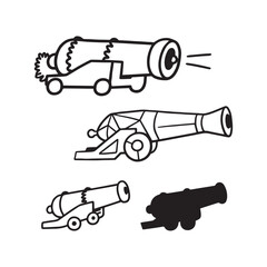 Vintage Cannon Vector Graphics Collection Historical Artillery Silhouettes for Design Projects.