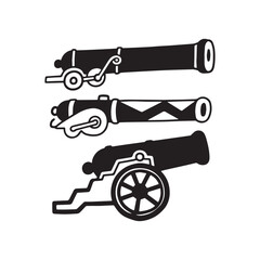 Vintage Cannon Vector Graphics Collection Historical Artillery Silhouettes for Design Projects.