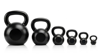 Set of black cast iron kettlebell weights in descending size