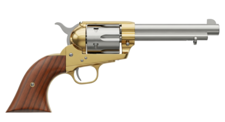 Isolated revolver western pistol firearm, old west handgun, antique weapon, no background