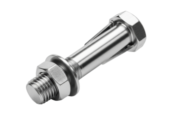 Isolated anchor bolt with nut and washer, a metal fastener used in construction and assembly