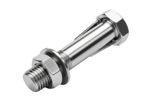 Isolated anchor bolt with nut and washer, a metal fastener used in construction and assembly