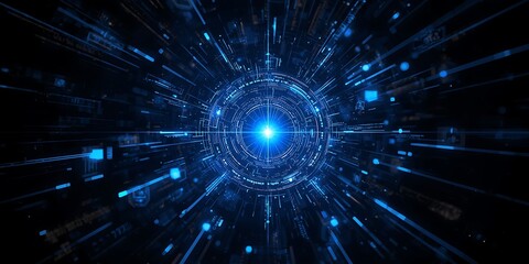 Obraz premium Blue technology background abstract digital network connection and data tunnel