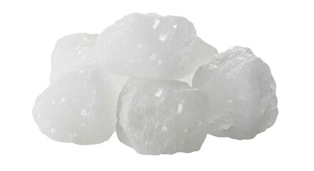 Isolated rock sugar pieces, hard candy confection used in traditional Asian medicine, natural sweetener