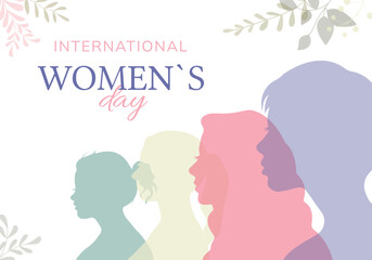 International Women&rsquo;s Day Vector Poster with Abstract Colorful Female Silhouettes