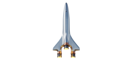 Isolated futuristic rocket ship, a sci-fi jet with three engines, aerospace transport