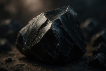 Close-up of a striking obsidian rock formation with natural textures