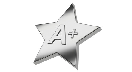 Isolated Metallic Star A Plus Sign, Achievement Symbol, Academic Excellence, Grading Score