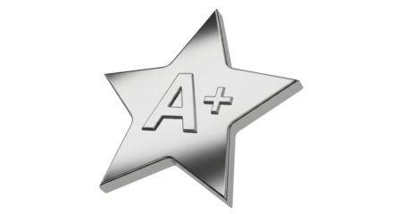 Isolated Metallic Star A Plus Sign, Achievement Symbol, Academic Excellence, Grading Score