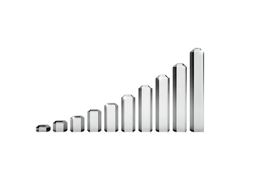 Crystal bar graph showing growth, progress, and increasing signal strength