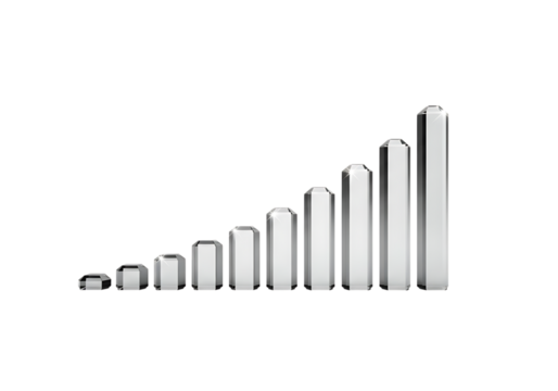 Crystal bar graph showing growth, progress, and increasing signal strength