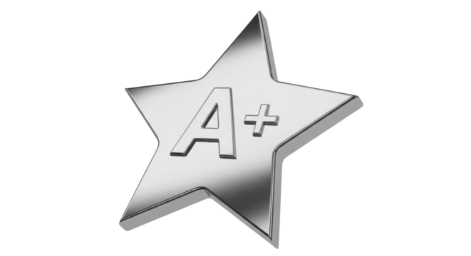 Isolated Metallic Star A Plus Sign, Achievement Symbol, Academic Excellence, Grading Score - Powered by Adobe