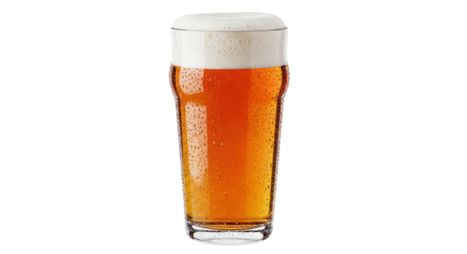 Isolated Pint Glass of Beer with Foamy Head Brewed Lager Pale Ale Refreshment Refreshing Drink