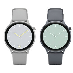 Two modern smartwatches with round faces and silicone straps technology gadget