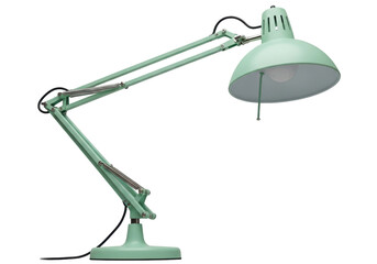 Isolated Adjustable Desk Lamp with Flexible Arm in a Mint Green Finish for Home Office Use