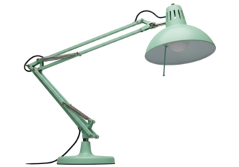 Isolated Adjustable Desk Lamp with Flexible Arm in a Mint Green Finish for Home Office Use