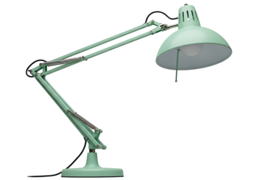 Isolated Adjustable Desk Lamp with Flexible Arm in a Mint Green Finish for Home Office Use