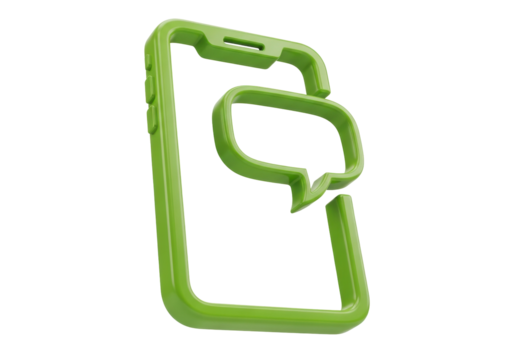 Isolated Lime-Green Smartphone App Message Outline Icon for Internet Communication, Text, and Voice