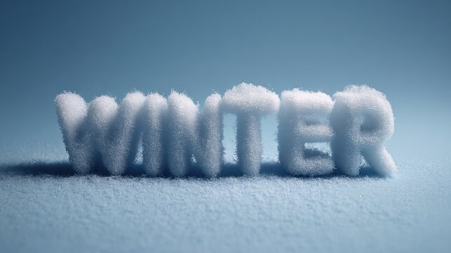 The word winter formed by frosty, snowcovered letters on a cold blue background, evoking a chilly seasonal atmosphere