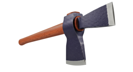 Isolated Hewing axe with wooden handle. Tool to shape timber with two opposing blades