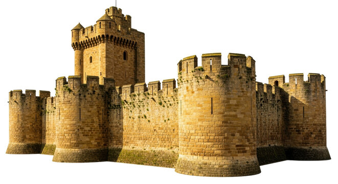 Isolated medieval castle keep featuring defensive fortification for protection, security