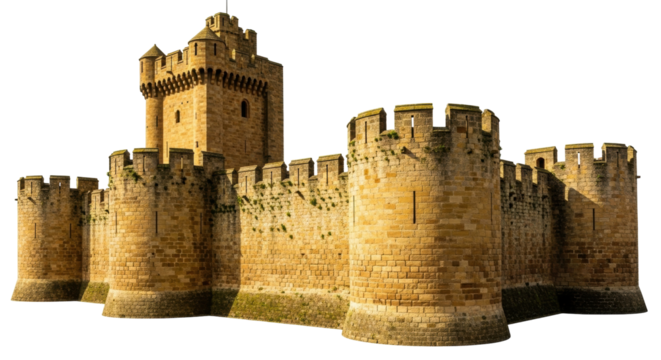 Isolated medieval castle keep featuring defensive fortification for protection, security