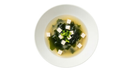 Isolated miso soup with tofu and seaweed, Japanese cuisine for menu, Asian food concept