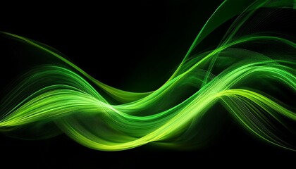 Obraz premium Neon Green Energy Flows On Black Background Abstract Wavy Background Glow Pure Eco Energy Magic Effect