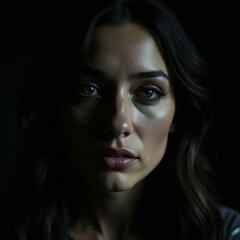 Fototapeta premium Portrait of a young woman with captivating eyes and soft features Generative AI